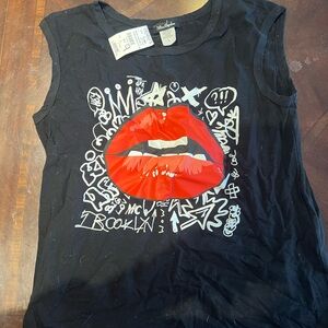 Dolls Kill Black Graphic Tank Top with Red Lip Print